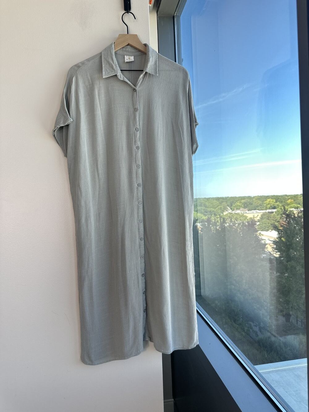 By Together Anthropologie Button Down Crinkle Gauze Gray Shirt Dress S
